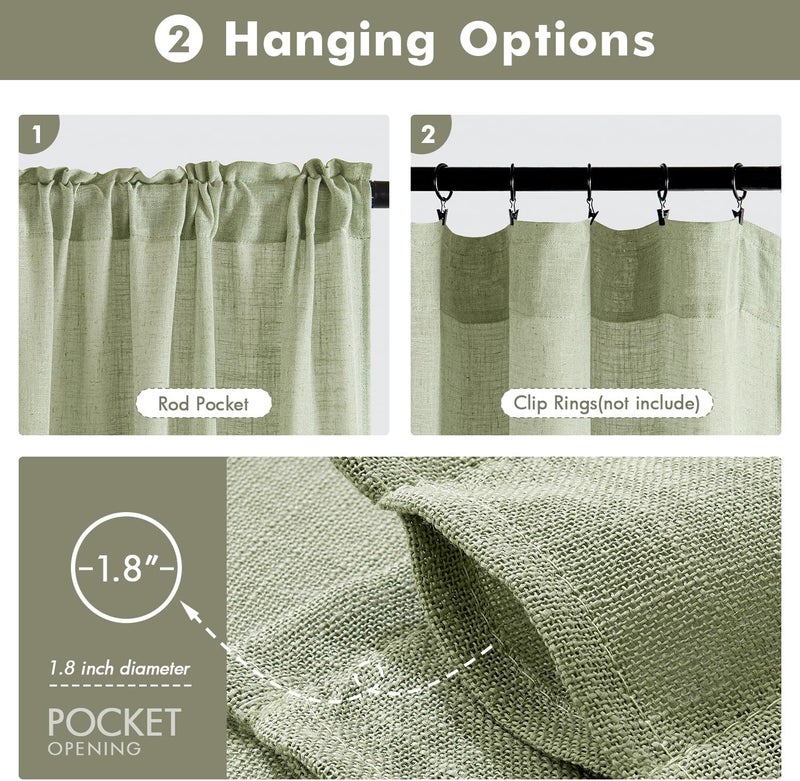 MIULEE Sage Green Linen Curtains 90 Inch Length 2 Panels Set for Living Room Bedroom Semi Sheer Light Filtering Farmhouse Rod Pocket Long Soft Thick Linen Textured Window Drapes W42XL90 - Image 5